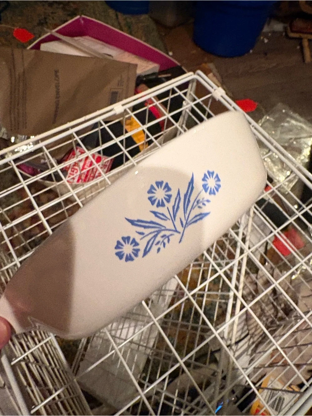 Corningware White Casserole Dish with Blue Floral Pattern